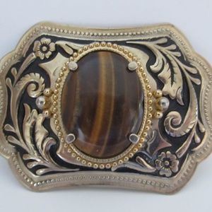 Vintage Tiger's Eye Western Cowboy Cowgirl Ornate Belt Buckle